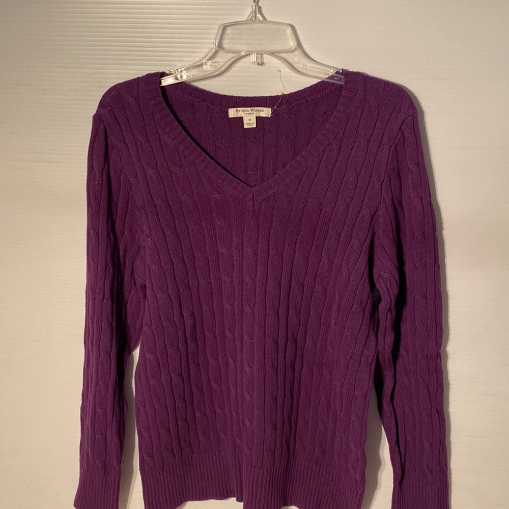 Studio Works V neck cable sweater
